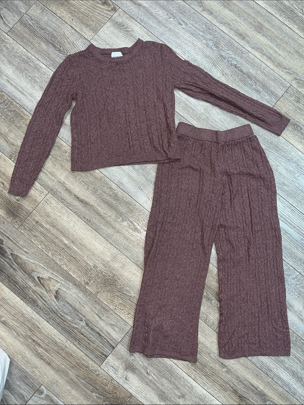 Pink Rose Cable-Knit Pajama Set in Mauve Brown